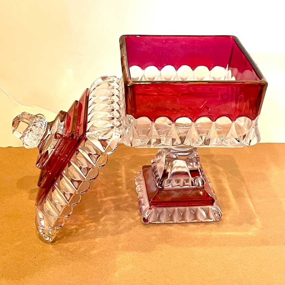 Westmoreland Ruby Cut Glass Candy Dish